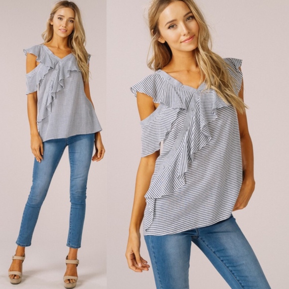 Bellanblue Tops - JESSIE Ruffle Detail Top - navy